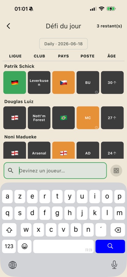 Footle daily challenge screen