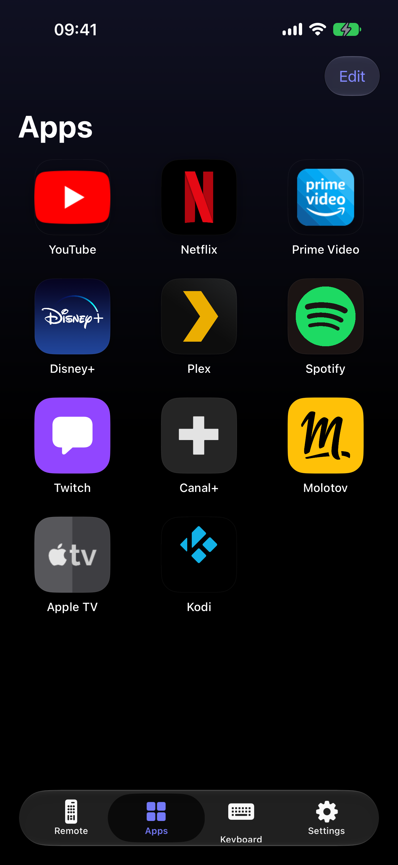 Remote - Smart TV app shortcuts screen
