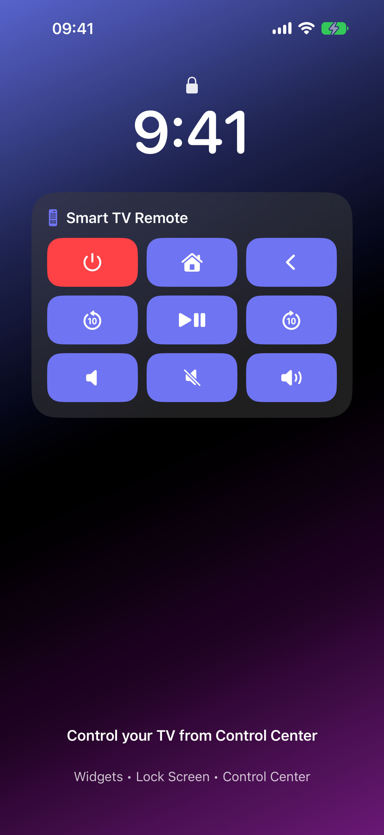 Control Center widget screen