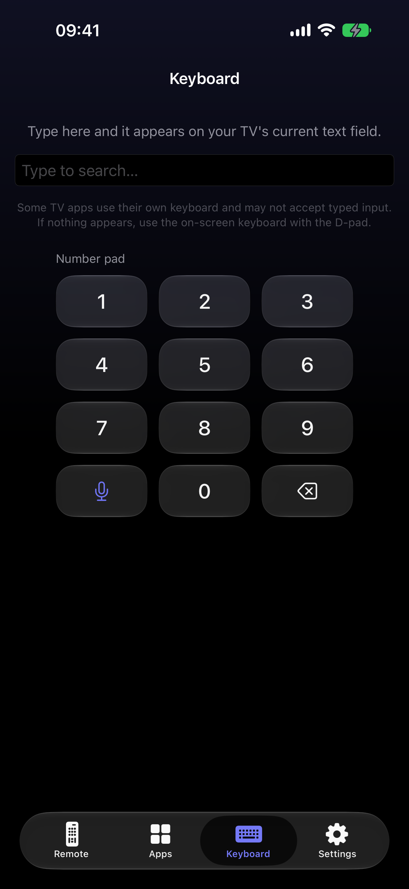 Keyboard input screen
